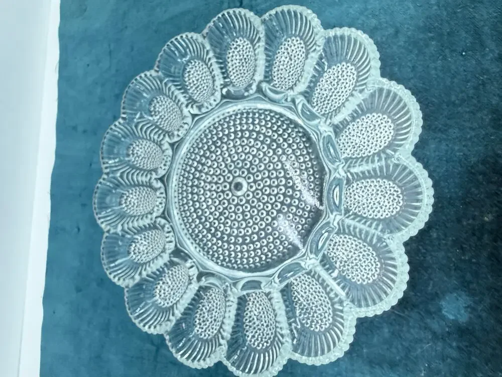 Vintage Clear Glass Deviled Egg Plate 11 Inch Hobnail Pressed Glass Serving Tray